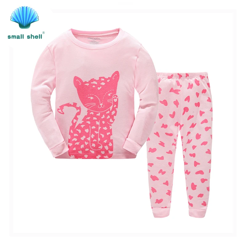 

small shell 2016 autumn winter style children kids clothing sets baby girls clothes suits leisure wear Lovely cat printing F0112