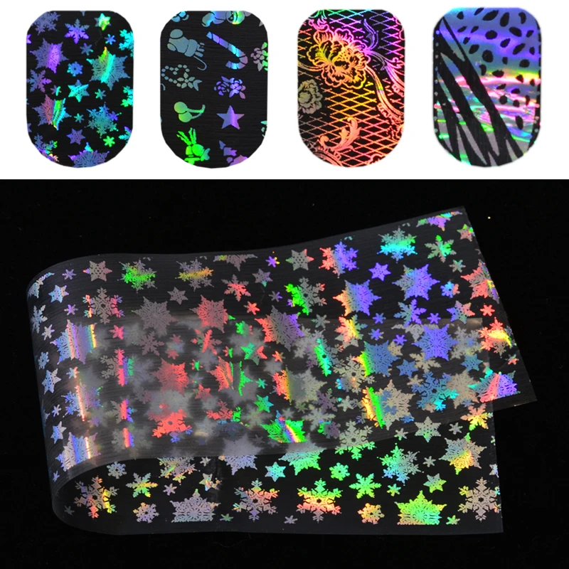 

16PCS Holographic Foil Snowflakes Christmas Flower Flora Rose Wrap Nail Art Transfer Sticker Decal Manicure Tip Decor Tool JI007