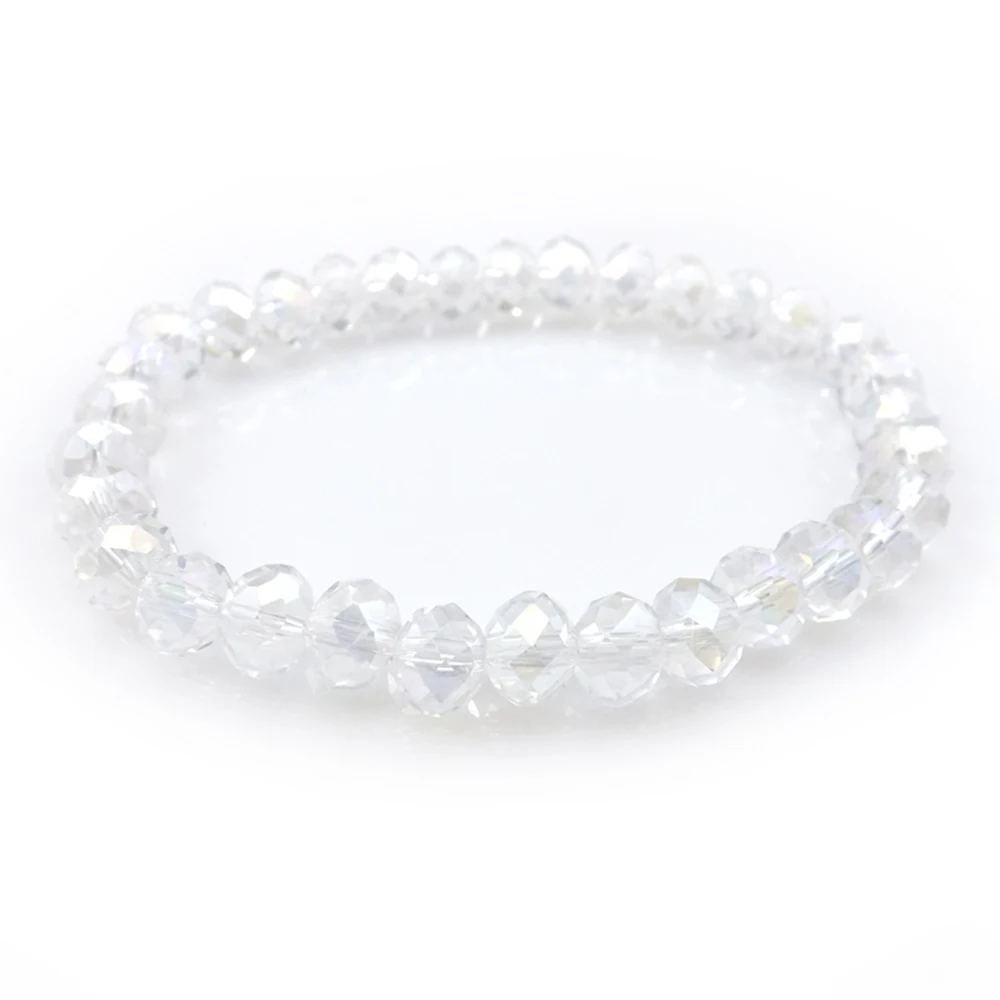 Wholesale 20pcs AB White 8mm Faceted Crystal Beaded Bracelet Stretchy