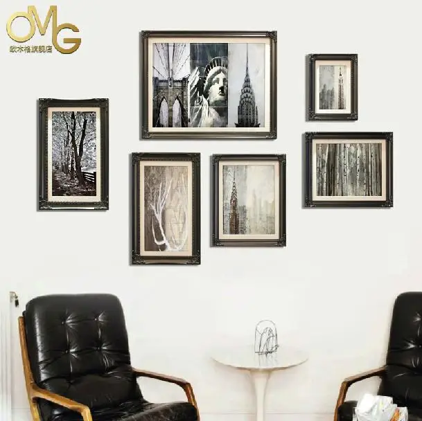 home decor wood photo frame set wall hanging 6 boxes wooden picture frame european luxury designs