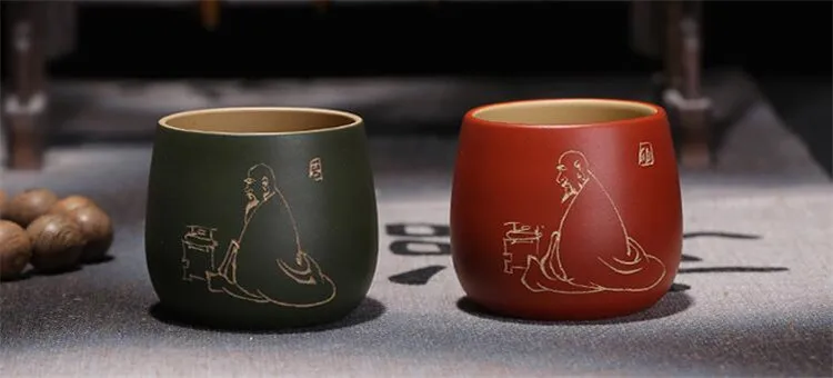 3 Pieces yixing tea cups set chinese kung fu tea mugs ore purple clay 110cc handpainted zisha sand drinkware 22
