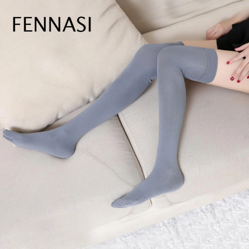 Женские гольфы с двумя пальцами FENNASI черно белые чулки до бедра нейлоновые