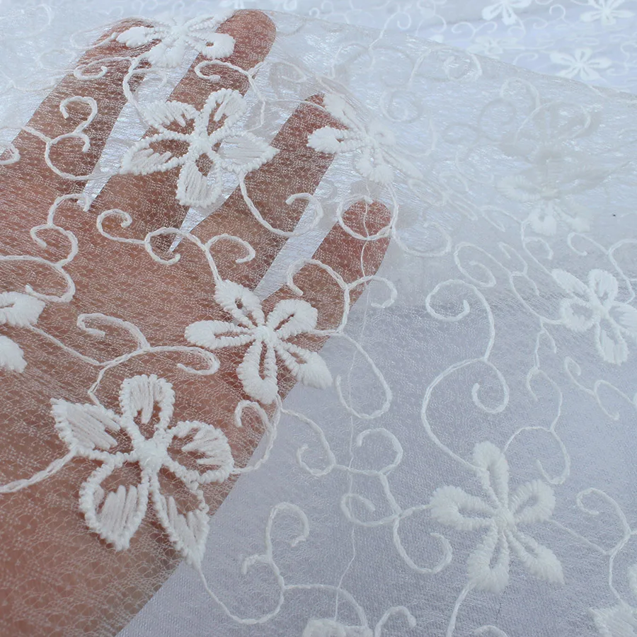 

classic vintage soft tulle net fabric embroidery flower lace white 130cm wide by the yard