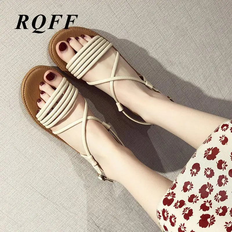 

Ankle Strap Sandal For Women Casual Basic Fashion Low Flat With Heel Cross Buckle Woman Summer Shoe narrowband Ladies Sandals