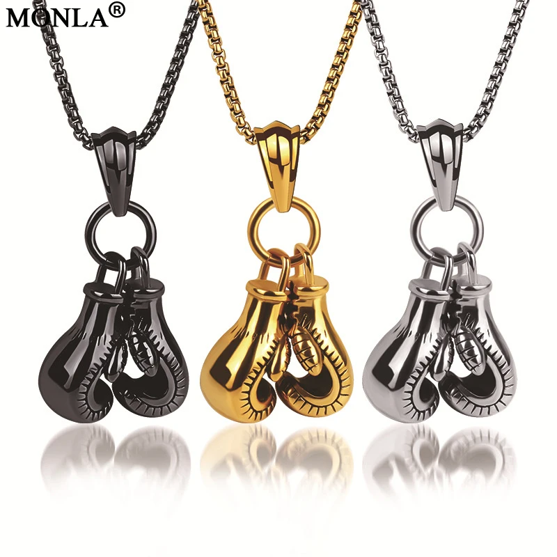 Fashion Sport Fitness Double boxing gloves Necklaces For Men Stainless