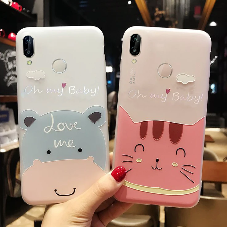 

Cute Dog Cat Pink Flowers Slim Silicone Phone Case For Fundas Huawei P20 Lite Case For Huawei P20 Pro P20Lite Case Cover Girls
