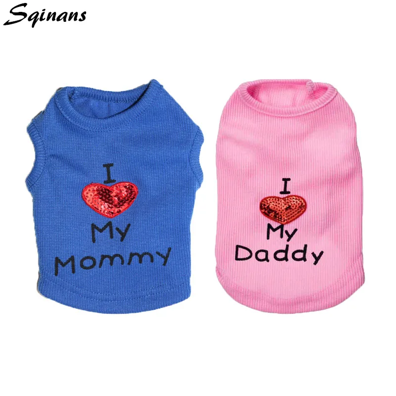 Sqinans 1 шт. I Love My DAD Mommy Одежда для собак XXS/XS/S/M/L рубашка щенка украшенная сердечками