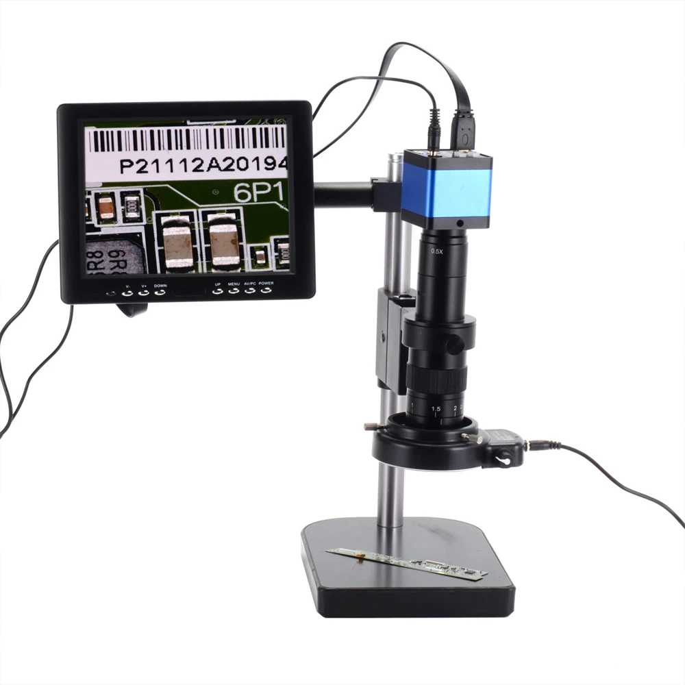 

37MP Inspection HDMI USB Industrial Electronic Digital Microscope Camera 180X C-mount Zoom Lens 60 LED 8"LCD Screen PCBSoldering