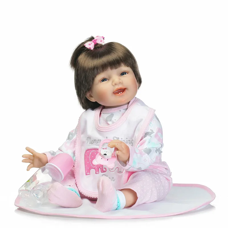 

22" girl doll reborn soft silicone reborn babies cotton body rooted hair real cute newborn dolls child gift bebe alive bonecas
