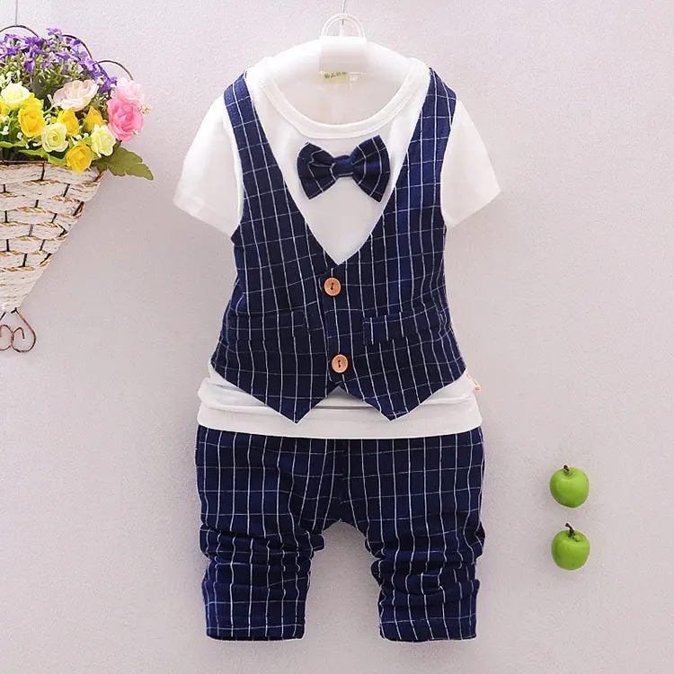 Официальная Одежда наборы для новорожденных 1 год одежда для дня рождения детская одежда из хлопка верхняя одежда Детские костюмы: футболка с бабочкой+ брюки - Цвет: navy
