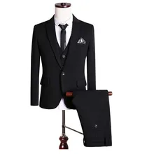 Классический Модный черный костюм для отдыха жениха на заказ, важная официальная одежда(пальто+ жилет+ брюки+ галстук