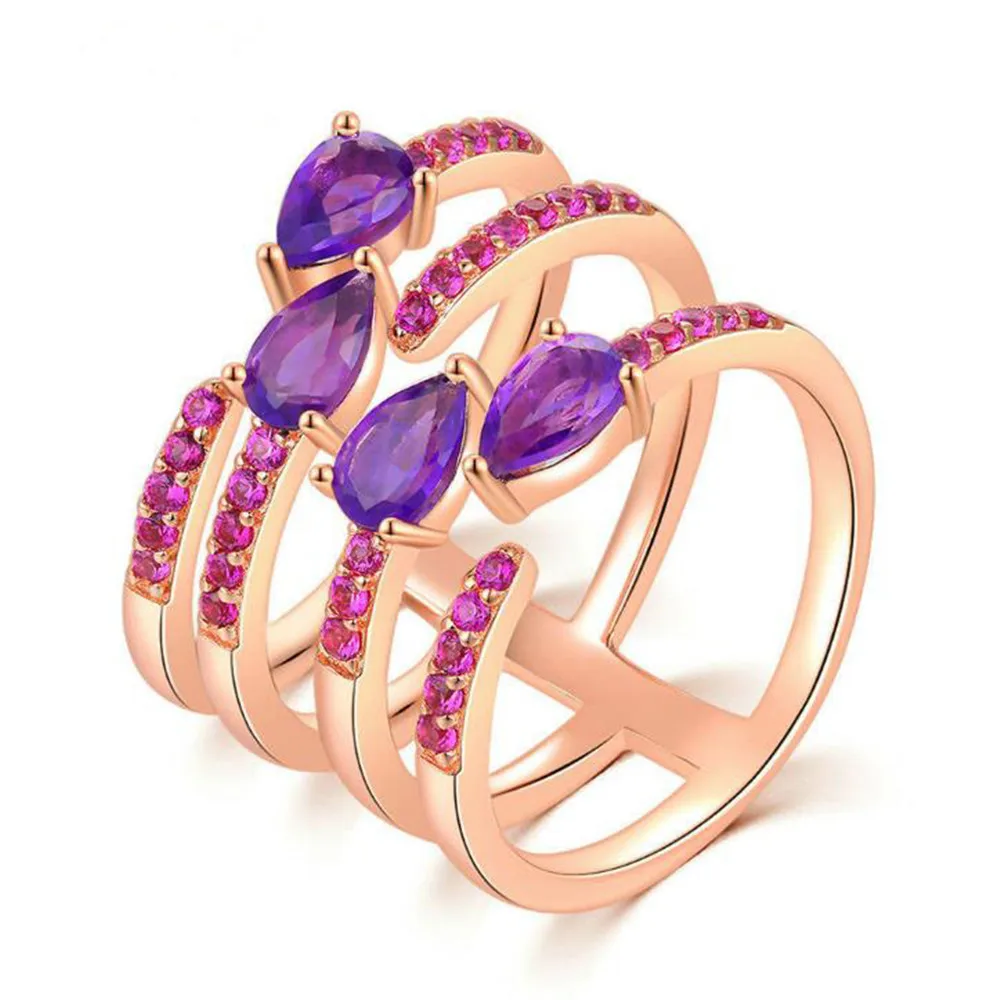 

Luxury Design 925 Sterling Silver Color Jewelry Ring Fashion Natural Amethyst Micro-set Opening Adjustable Rings