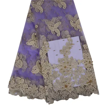 

2018 High Quality Nigerian French Lace African Lace Fabric For Party Dress Purple Africa Mesh Tulle Lace Fabric S1331