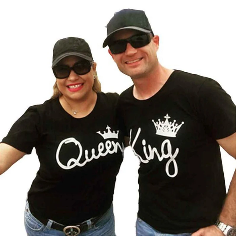 KING Queen Crown Print Unisex Men Women T-Shirt COUPLE Letter Tshirt Casual Slim Summer Tops for Lovers Comfy T Shirt | Женская одежда