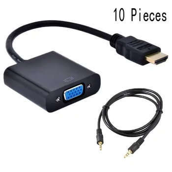 

10 pcs high quality HDMI to VGA Adapter Male To Famale Converter Adapter 1080P Digital to Analog Video Audio For PC DVD PS4 Xbox