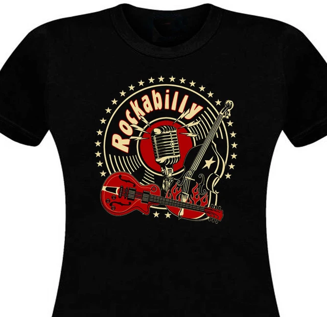 Newest 2018 Women T Shirt Fashion O Neck T Shirt Rockabilly Rock A Billy Contrebasse Rock'N'Roll