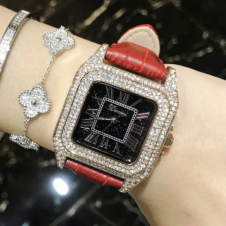 Luxury Full Diamond Women Square Watches Ladies Fashion Leather Strap Rhinestone Quartz Watch New Elegant Female Clock Best Gift