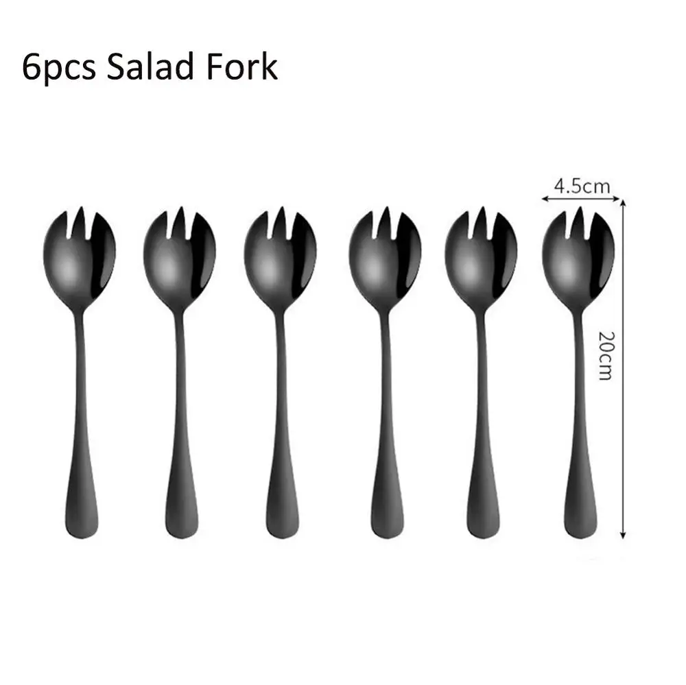 No.3 Salad Fork 6 шт./компл. набор черных столовых приборов из нержавеющей стали посуда набор серебряных приборов нож и вилка прямая - Цвет: No.3 Salad Fork
