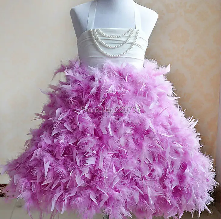 [Aamina] Feather girls dresses for party and wedding, girls clothes,wholesale baby boutique clothing 5 pcs/lot--7701090