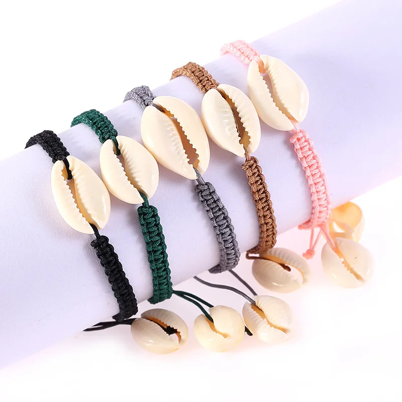 

Ethnic Colorful Rope Braided Friends Beach Cowry Bracelets Boho Real Seashell Shell Bracelets Adjustable Cord Women Bracelets