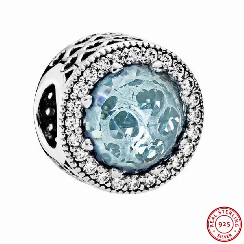 

Glacier Blue Crystal Clear CZ Radiant Hearts Charm Beads for Jewelry Making DIY Fit PANDORA Charms Silver 925 Original FL573
