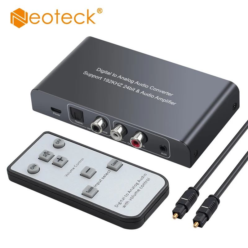 

Neoteck Optical to Stereo RCA L/R 3.5mm Jack Audio Converter Digital to Analog With IR Remote Control Coaxial Toslink Switcher