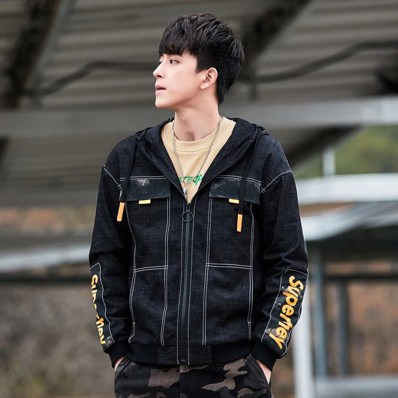 Bomber Jacket Men'S Jacket Hooded Loose Denim Jacket Male Casual Tide Brand Jacket Men'S Clothing Streetwear Denim Jacket Men Bomber Jacket Men'S Jacket Hooded Loose Denim Jacket Male Casual Tide Brand Jacket Men'S Clothing Streetwear Denim Jacket Men