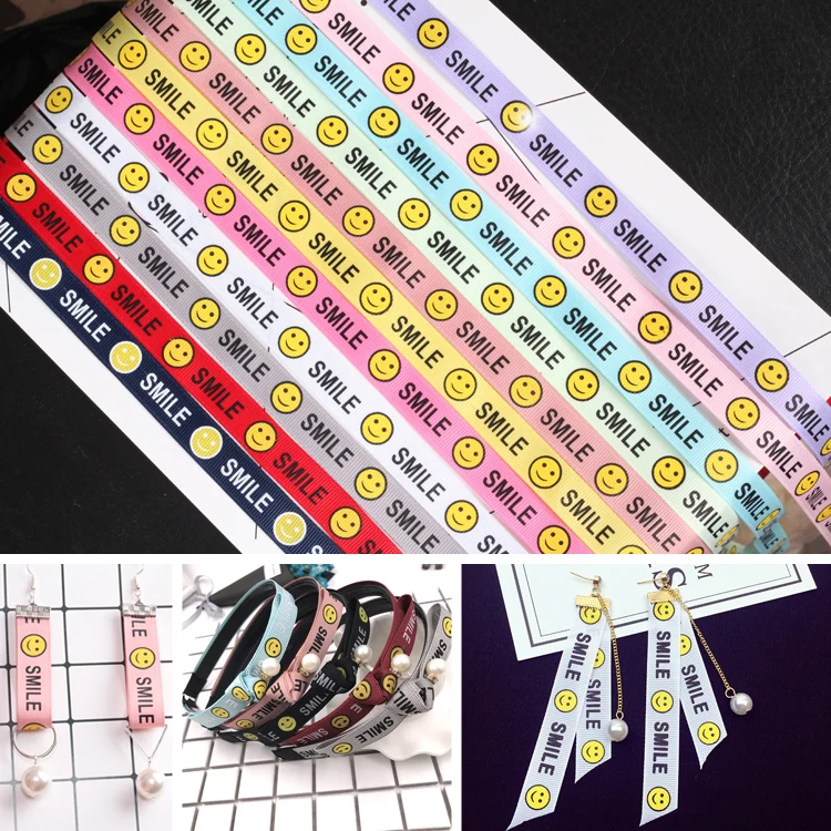 

New 1.6CM Print " SMILE" English letter Pattern Printed grosgrain Ribbon DIY bowknot Apparel Sewing Packing Craft (11 colors)