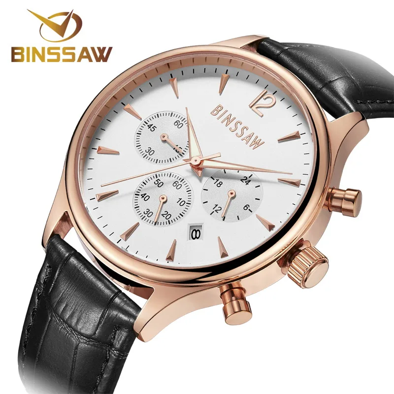 ФОТО BINSSAW Watch Men Quartz Watches Top Luxury Brand Casual Waterproof 100m Leather Fashion Watch 2017 Male Sports Wrist Watches 