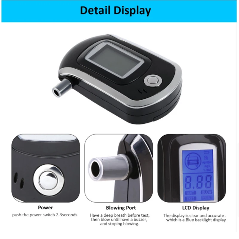 المحمولة و الأزياء U-قبلة المهنية LCD شاشة عرض جهاز اختبار شرب الكحوليات الرقمية الكحول كاشف حساسية عالية Breathalyze المحمولة و الأزياء U-قبلة المهنية LCD شاشة عرض جهاز اختبار شرب الكحوليات الرقمية الكحول كاشف حساسية عالية Breathalyze