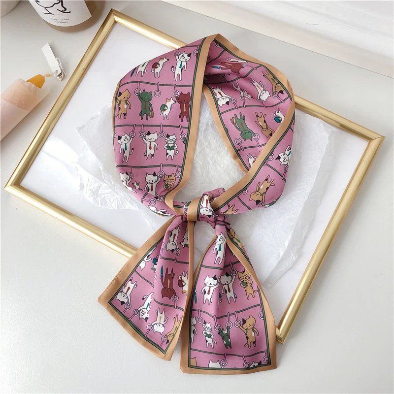 

Luna&Dolphin Women Long Scarf 90*10cm Chiffon Silk Scarves Chic Tiger Cat Bird Chic Tie Lovley Headband Bag Ribbon Choker Scarf