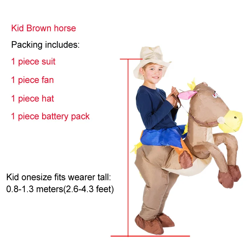 JYZCOS Пурим Хэллоуин Рождество для взрослых надувной костюм динозавра Дракон крупного плана TRex нарядное платье для девочек детский праздничный костюм для катания - Цвет: Kid brown horse
