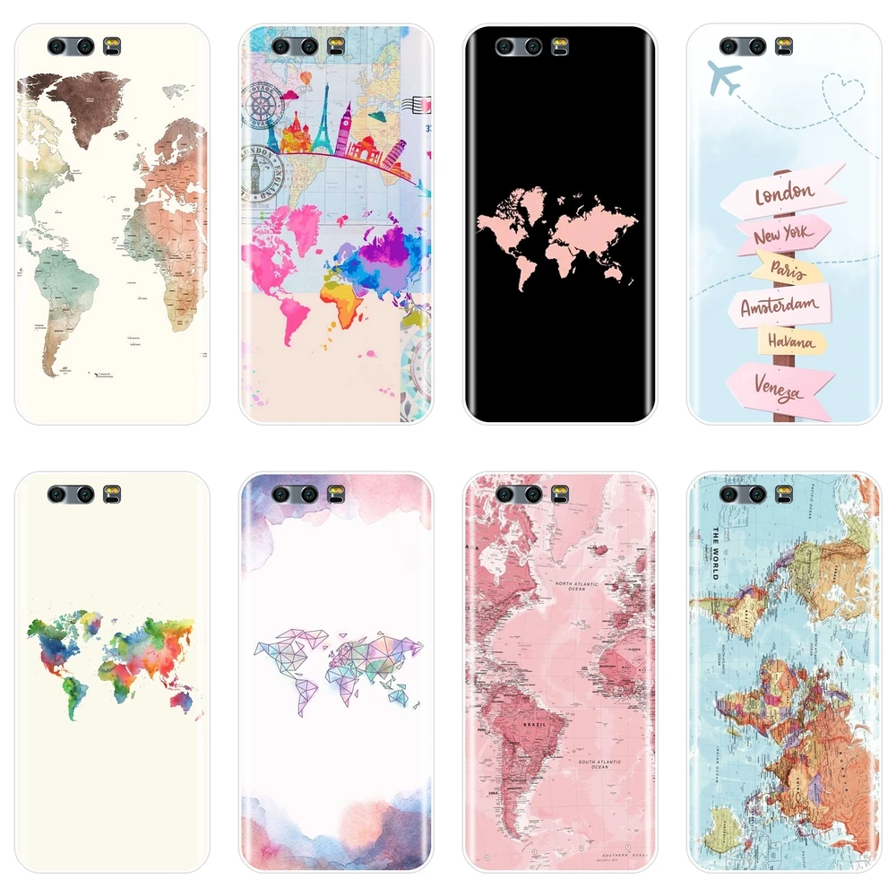 

Phone Case For Huawei Honor 7 8 9 10 Lite World Map Soft Silicone Back Cover For Huawei Honor 7 7S 7X 7A 7C Pro 10 9 8 8X MAX
