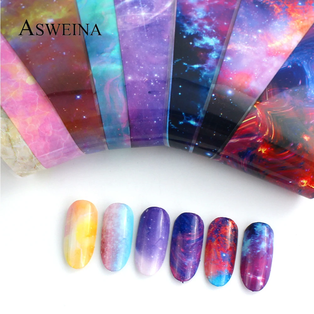 

10Pcs Holographic Nail Art Foil For Nails Transfer Mix Colored Sky Dewsign Stickers Sliders Decal Manicure Decoration