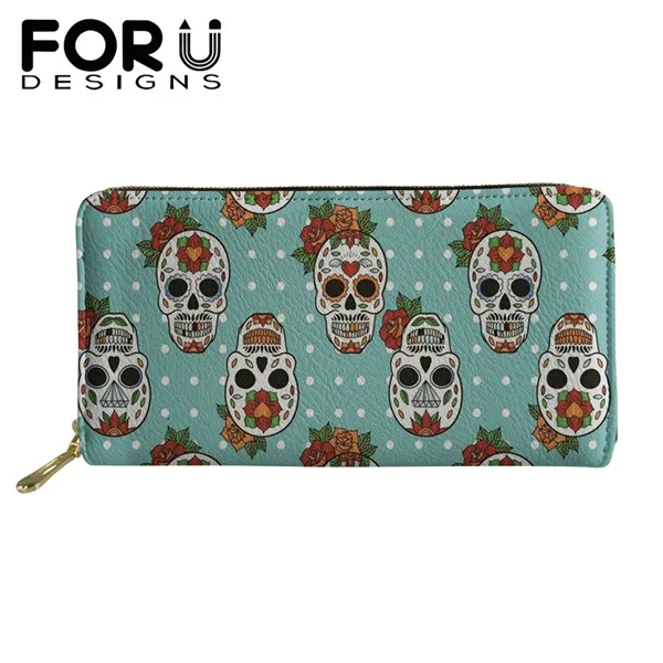 HME582Z21 FORUDESIGNS/из искусственной кожи с изображением черепа конфеты узор Для женщин длинные кошельки Сумочка держатель для карт с отделением для паспорта, женские деньги сумки карман для телефона - Цвет: HME582Z21