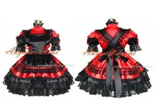 Sexy Sissy Maid red Satin Dress Cosplay Lolita For Halloween