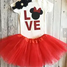 Пользовательские Любовь Мышь на день рождения младенческой комбинезон Onepiece платье-пачка комбинезон повязка на голову Наборы для ухода за кожей Baby Shower год партия выступает