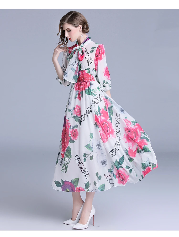 311 Maxi Dresses for Women High Quality Elegant Chiffon Party Dress 2018 Big Swing Slim A Line Vintage Floral Maxi Dress 1