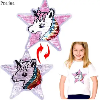 

Prajna Unicorn Reversible Change Color Sequin Patches Rainbow Star Stickers Sewing On Patches For T-shirts With Sequin DIY Decor