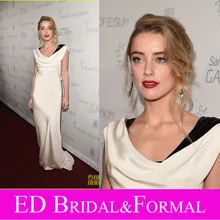 Amber Heard Promi Inspiriert Kleider Elastischem Satin 1920 s Vintage Style Formal Abendkleid Wasserfallausschnitt Weiß Prom Kleid