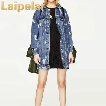 

2018 Denim Jackets Women Hole Boyfriend Style Long Sleeve Vintage Jeans Jacket Denim Jacket Loose Spring Autumn Denim Coat Jeans