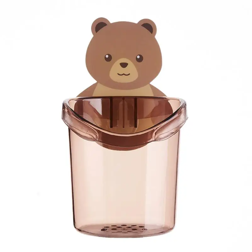 Perforation-Free Creative Cup Rack Wall-Mounted Bear Toothbrush Cup Rack Cartoon Mouthwash Cup Cleaning Stuff ABS Rack Holder