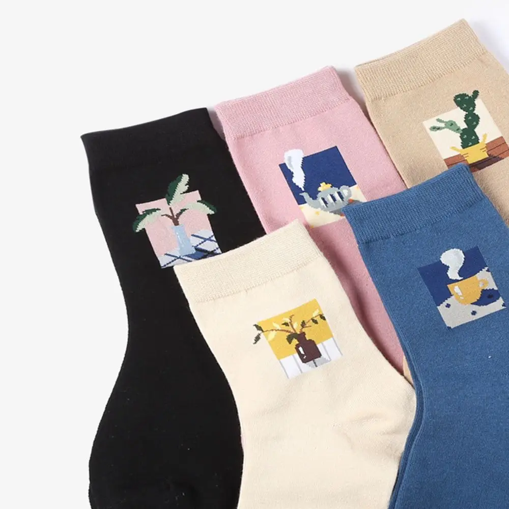 Женские носки в стиле Харадзюку с рисунками из мультфильмов; забавные повседневные хлопковые носки с масляными рисунками; короткие носки; модные носки для девочек