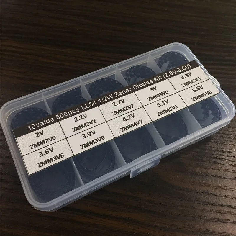 

10Values x50 500pcs LL34 1/2W SMD Zener Diode Assortment Electronic kit 2V-5.6V With storage Box