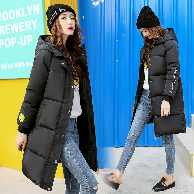 Drop Shipping Black Winter Coat Women 2018 Hot Long Parka Fashion Students Slim Female Jackets Clothing Big Size Thick Outwears