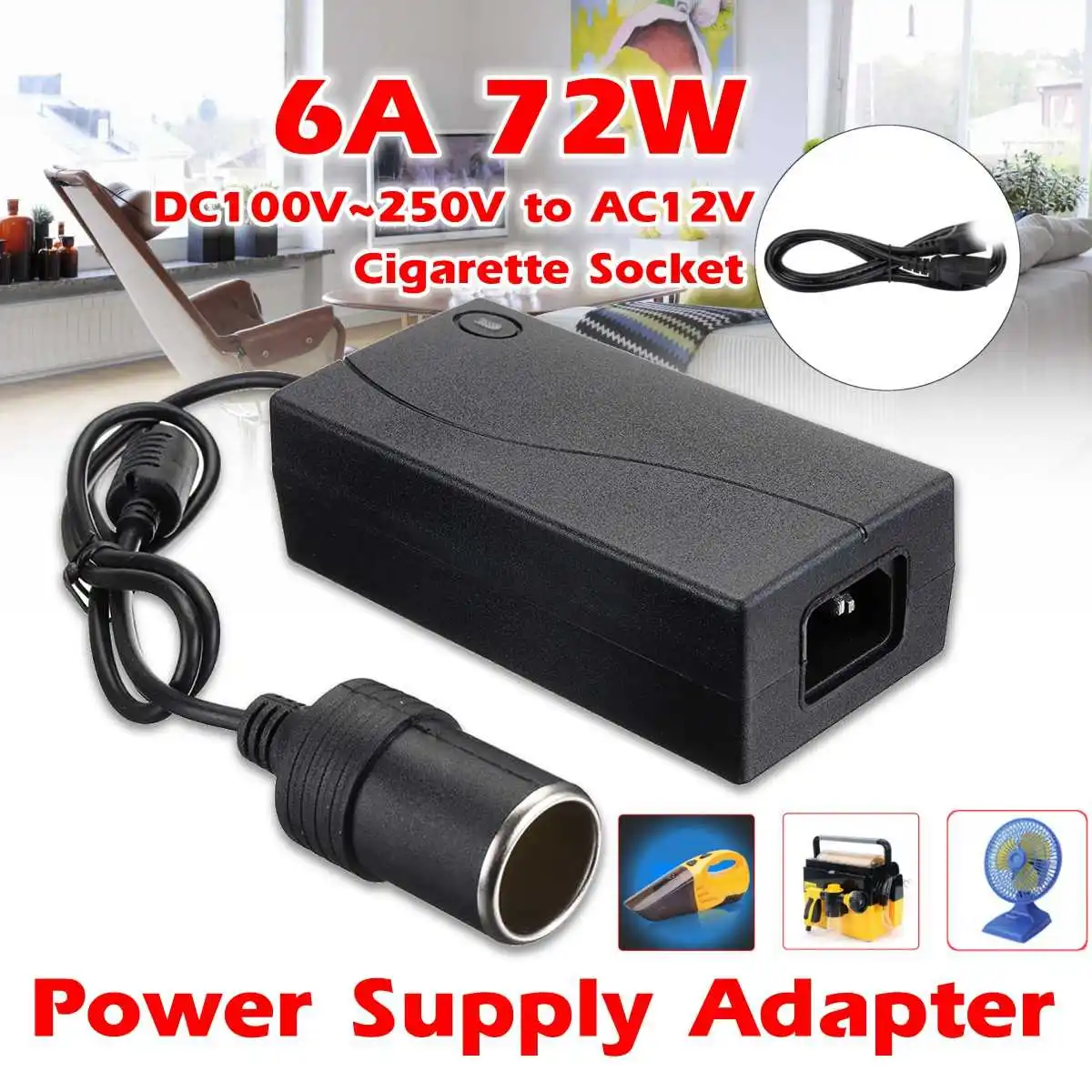 

Power Inverter 6A 72W DC 100V-250V To AC 12V Source Adapter Voltage Converter Transformer Inverter For 90W Below Car Appliance