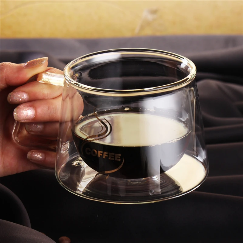 Arshen двойной слой стены 200 мл стеклянная кофейная ручка кружки чашка воды чайная чашка термостойкая посуда для напитков молока кофе кофейная посуда