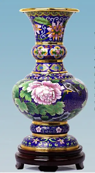 Cloisonne ваза 12 дюймов синий пион медные украшения ремесла