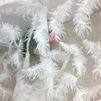

1yard New White/Black Patterned Dress Fabric Tulle Mesh Lace Fabric With Feathers Gauze Lace Fabric 145cm Wide