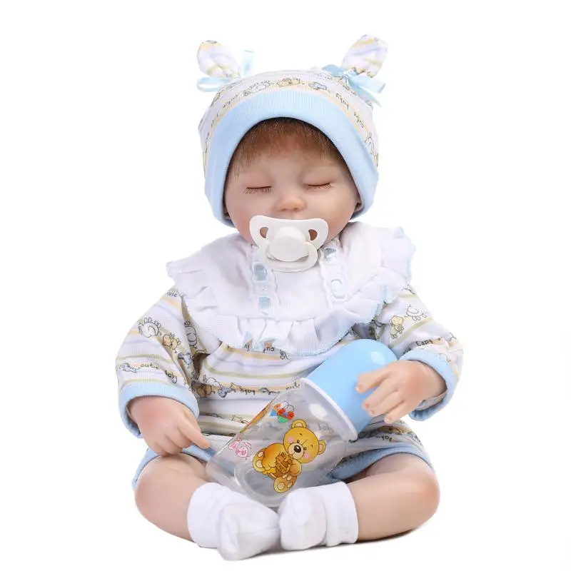 

17 Inch Soft Handmade Rooted Hair Reborn Dolls Babies Sleeping Soft Silicone Baby Doll